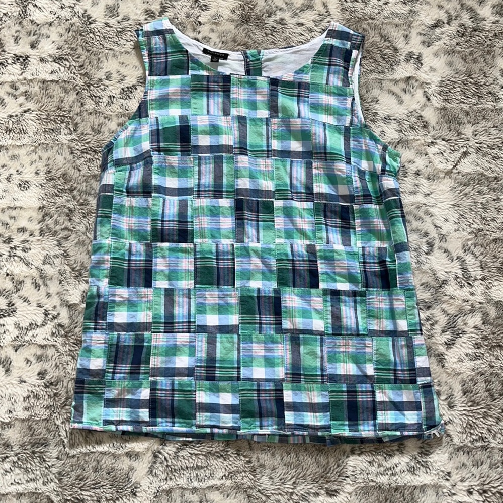 Talbots Patchwork Button Down Back Sleeveless Tan… - image 1